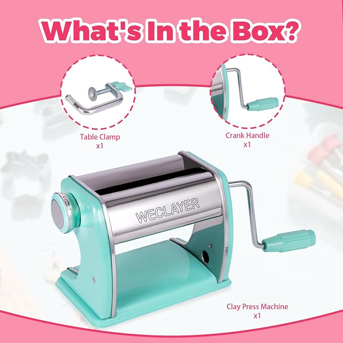 Polymer Clay Press Machine,Clay Roller Machine,Includes Clamp and Hand Crank,Stainless Steel Polymer Clay Tools for Clay Earring Making,7 Adjustable Thickness Setting Clay Pasta Machine-Green
