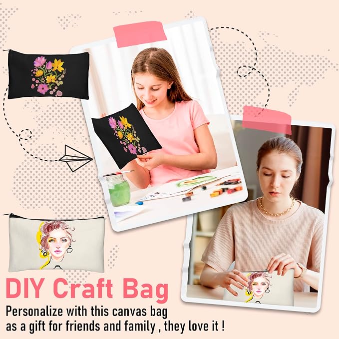 Legigo Blank Canvas Bags Zipper Pouch Makeup Bags Pencil Pouch Bulk | Multi-Purpose, Sturdy Canvas Pouch with Zipper, Cosmetic Travel Toiletry Bag for DIY Crafts, Gifts & Storage, 8.3 x 5 Inch