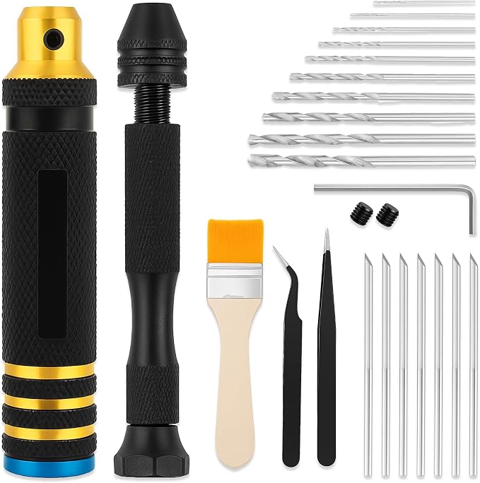 Mandala Crafts 25 PC Model Building Hobby Tools Kit for Scribing Miniatures | Scribe Handle, Drill, Tweezers, Brush for Plastic, Miniatures, Mecha, Scale Kits, Aircraft, Tanks, Ships, Cars, Metal & Resin
