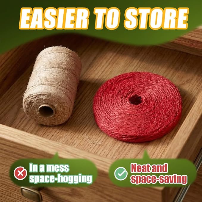 810FT Natural Jute Twine String Bulk Hemp Rope Cord for Crafts Gardening Gift Wrapping Wedding Décor Packing Material Burlap Ribbon Christmas Knitting Macrame Decoration (Red 2mm* 810ft)