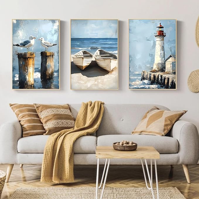 Mandun Beach Paint by Numbers Kit for Adults, 3 Pack, 7.8x11.8 inch | DIY Painting Kits Crafts for Adults, Relieve Stress, Frame Canvas, Wooden Easel, Gift Box, Home Wall Decor