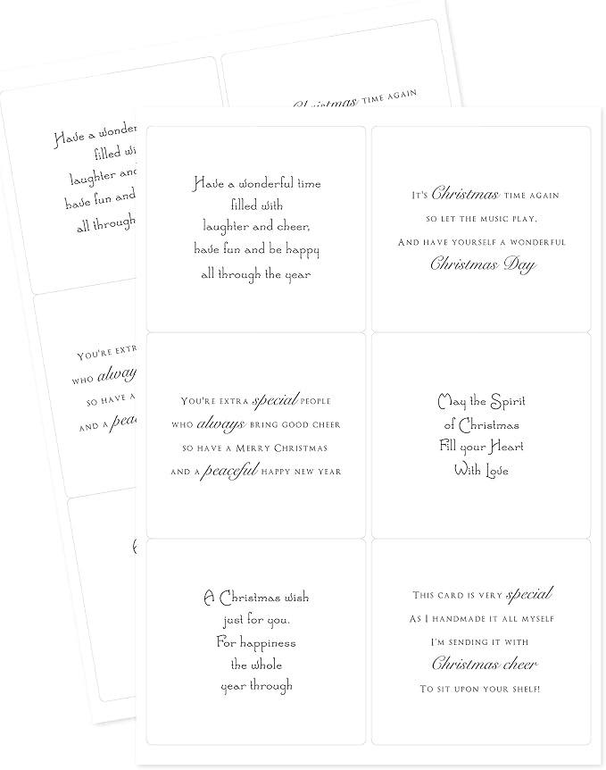 Katy Sue Christmas Verses Peelables Stickers for Christmas Card Making. 48 Peelable Verses & Sentiments/Peel Offs from Katy Sue Designs Card Making Supplies. Each Peel-Off Sticker is 4 x 3.5 inch