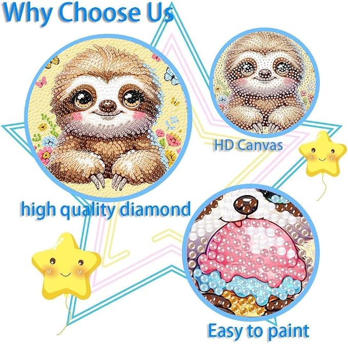 cviokrdu 4 PCS Diamond Art Kits for Kids, Animal Diamond Art for Kids Ages 4 8 12, Cute Sloths Koalas Owls Pandas Gem Art Kit Crafts Beginners for Gift Home Wall Decor(6x6inch)