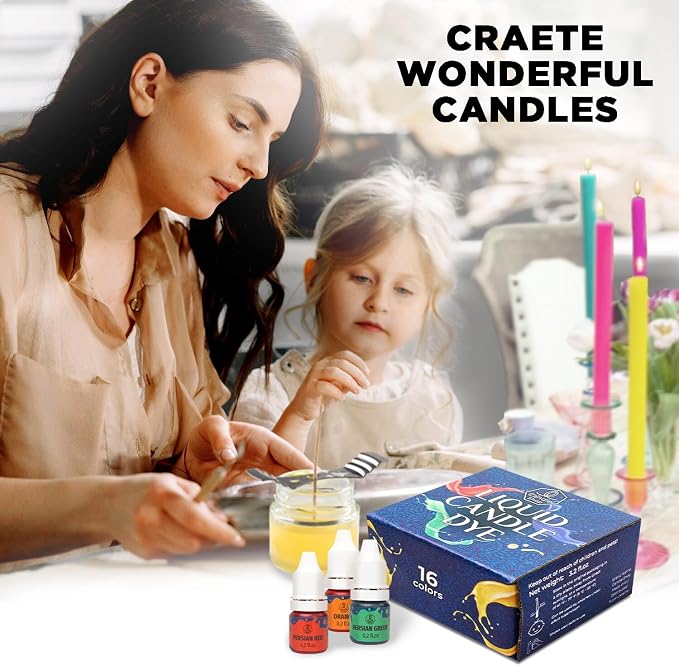 Liquid Candle Dye for Soy Candle Making – 16 Colors Wax Coloring Set | 16 Popular Candle Dye Coloring Set - Premium Liquid Candle Wax Coloring, Highly Concentrated