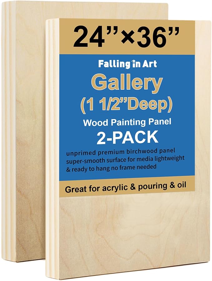 Falling in Art 2 Pack 24x36'' Unfinished Gallery Birch Wood Canvas Panels