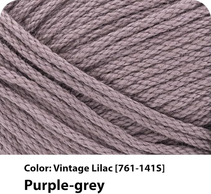 Lion Brand Yarn, 24/7 Cotton Mercerized Lightweight Yarn for Knitting, Crochet, and Crafts, Vintage Lilac, 3 Pack, 185 Yards of Natural Fiber for Breathable Tops, Durable Bags, Easy-Care Dish Cloths