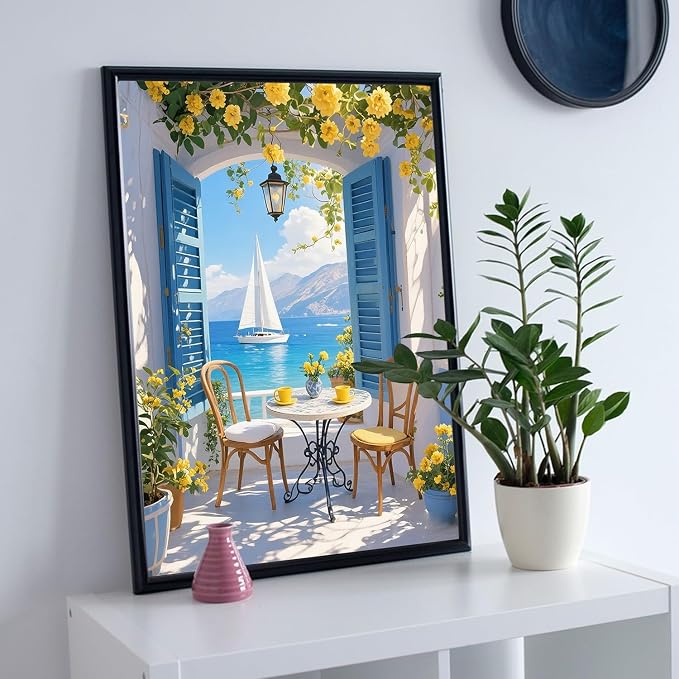 Scenery Paint by Numbers Kit for Adults,Seaside Landscapes Acrylic Paint by Number Kits on Canvas for Adult Beginner,DIY Window View Oil Painting by Numbers Kit Crafts for Home Decor Gift 16X20 Inch.