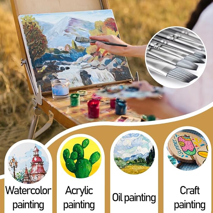 Transon Artist Paint Brush Set of 12 for Watercolor Acrylic Gouache Oil and Tempera Painting