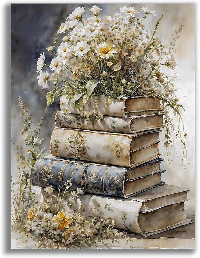 Retro Book Flower Diamond Art Kits for Adults,Diamond Painting Kits 12X16In