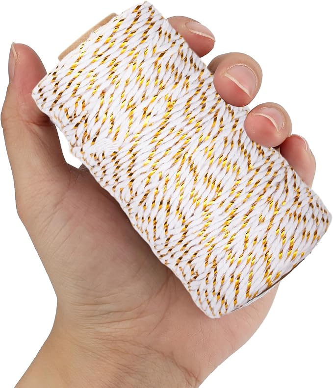 jijAcraft 328Ft White Gold Twine String, 2MM Bakers Cotton String, Heavy Duty Wrapping Twine for Wedding, Birthday, Bridal Shower (Pack of 2)