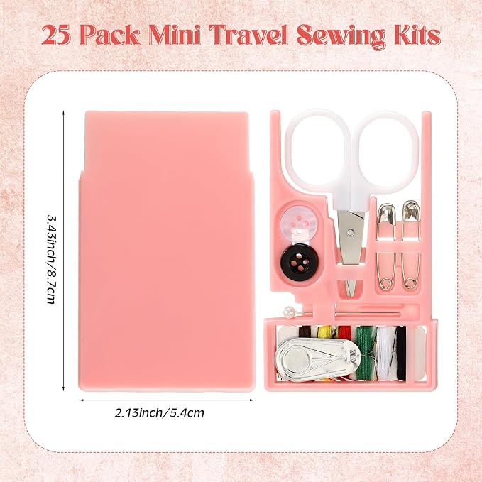 Knitgrip 25 Boxes Mini Travel Sewing Kit Quick Fix Sewing Kits Bulk, Pink