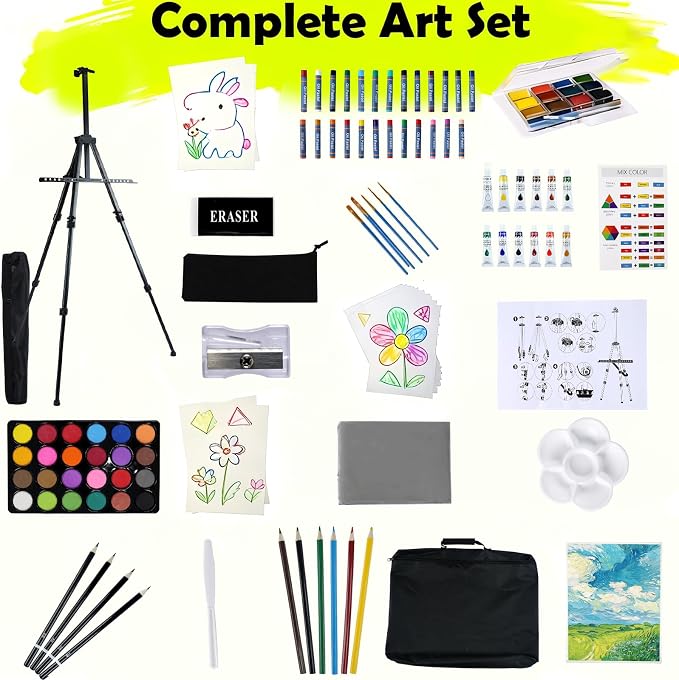 TAVOLOZZA 126 Piece Acrylic Painting Kit with Floor Easel, Oil Arcylic and Watercolor Paint Set, Great Gift for Beginner, Student, Adults and Artists