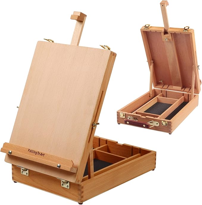Falling in Art Wooden Tabletop Easel, Beech Wood Sketchbox Desktop Easel | Painting, Portable Art Drawing Easel for Beginners and Professionals