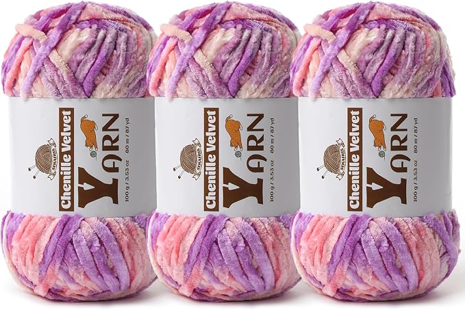 Chenille Crochet Pinkish Purple Yarn 3 Pack