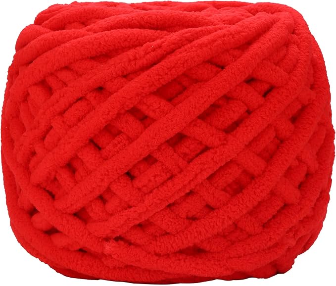 Plush Chenille Chunky Yarn for Crocheting 100g(54.6yd) - Bulky Thick Fluffy Yarn for Knitting- Soft Velvet for Baby, Blanket Knitting Blanket Yarns- Amigurumi Yarns (Red)