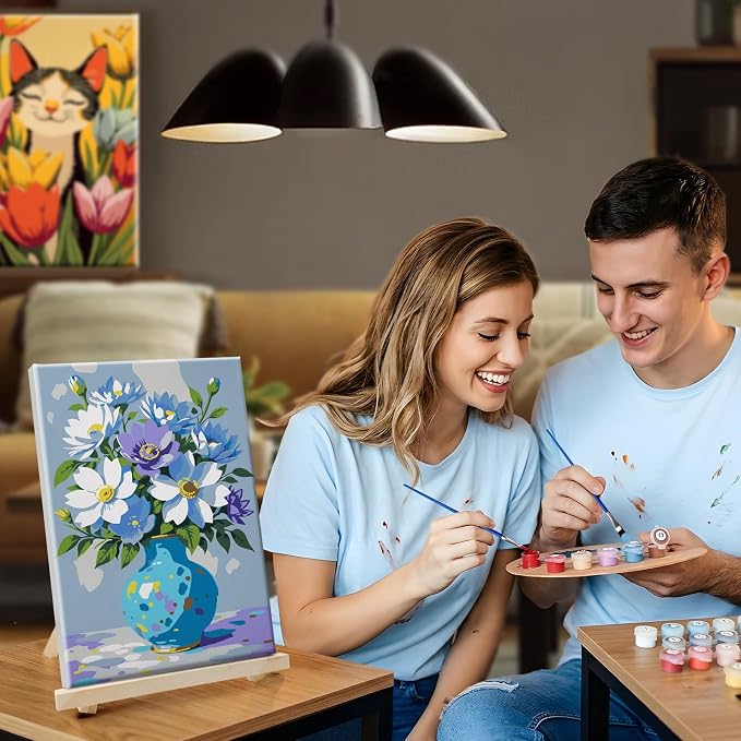SparkGlow Flowers Paint by Numbers Kit for Adults with Frame, 8×12 Inch | Include Easel, Premium Materials, Number Painting for Gift, Home Decoration, Relaxing and Joyful Activity