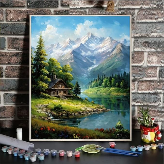 Mountain Paint By Numbers Kit For Adults Landscape Adult Paint By Number Kits Canvas Painting Kit For Beginner Adults' Paint-By-Number Kits Oil Painting Kits For Gift Home Wall Decor 16x20 Inch