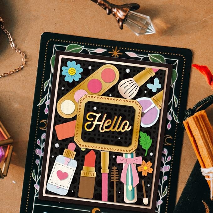 GLOBLELAND Cosmetic Bag Gift Card Holder Cutting Dies for DIY Scrapbooking Makeup Lipstick Brush Eyeshadow Cut Dies for Card Making Embossing Photo Album Craft Decor