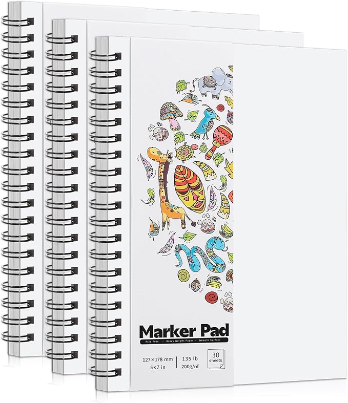 3 Pack Marker Paper Pad, 5×7 in, Double-Sided Bleedproof, Spiral Bound
