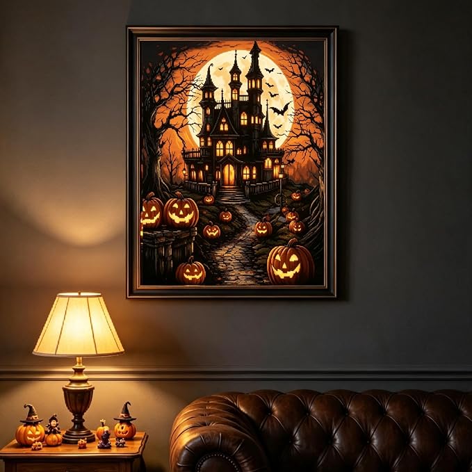 Halloween Castle Diamond Painting Kits for Adults, Pumpkin Diamond Art
