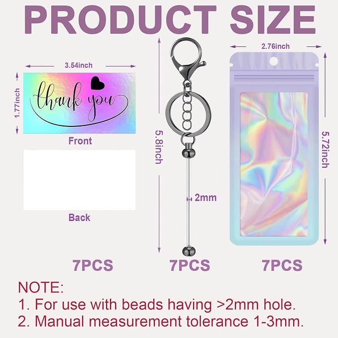 42/84/126 Pcs Beadable Keychain Bars Bulk Blank DIY Beaded Keychain Making Supplies with Bag Thank You Card