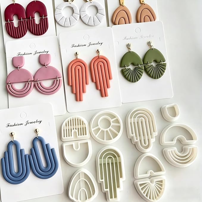 11 Pcs Modern Geometric Polymer Clay Cutters Set - Arch, Fan & Abstract Shape Clay Cutters for Polymer Clay Jewelry Making, Fit Valentine's Day Gift，Gifts for Wife, Friends & Sisters