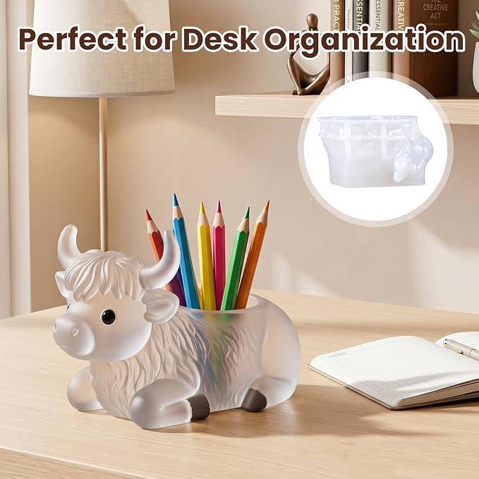 1Pcs Highland Cow Flower Pot Silicone Mold 3D Cow Shape Resin Epoxy Casting Mold for DIY Home Decor Candle Holder Pen Holder Storage Box Plaster Craft Making