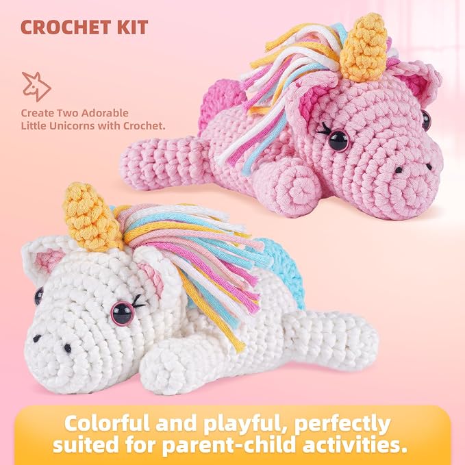 MOREJMTT Crochet Kit for Beginners, Learn to Crochet, Include Easy Knitting Soft Yarn, Step-by-Step Video Tutorial, Hook, Holiday Birthday Gift for Adults (Unicorn)