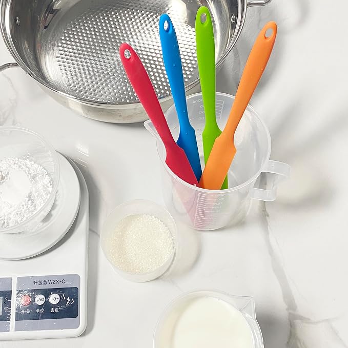 4Pcs Jar Spatula Long Handle Silicone,Kitchen Scraper for Mixing,Scraping, Cake Icing & Butter