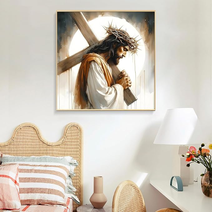 Paint by Numbers Kit for Adults, Jesus Cross Acrylic Canvas Painting Set | 16x16 Inch, Religious Christians DIY Number Painting Craft Kit, Home Wall Decor, Stress Relief Relaxing Hobby Gift