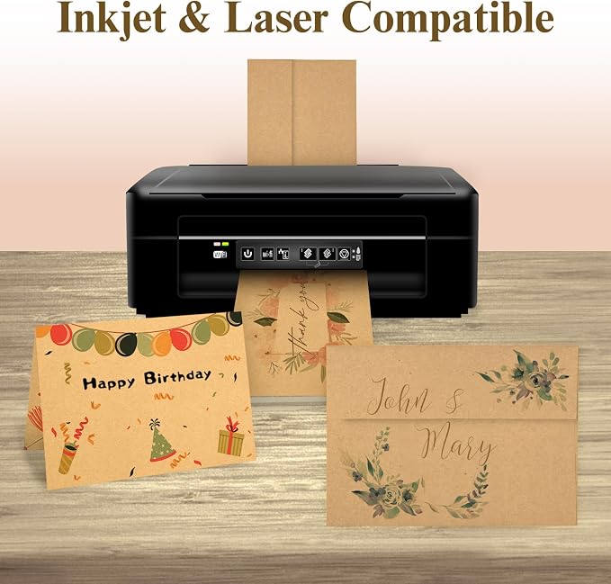 Goefun 100 Pack Brown Kraft Blank Cards and Envelopes 5x7