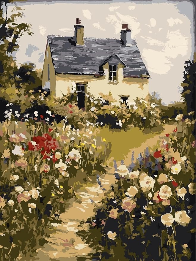 Garden Scenery Paint by Numbers Kit for Adults,Color By Numbers for Adults | Countryside Scenery Decor Painting by Number On Canvas, Paint Number Artist Funny Without Frame DIY, Home Wall Decor, 12x16in