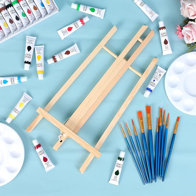 ESRICH 2 PCS 16in Wood Easels, Tabletop Easel for Painting Party | Paint Easel for Display Canvas, Photos, Display Tripod Holder Stand for Students Kids