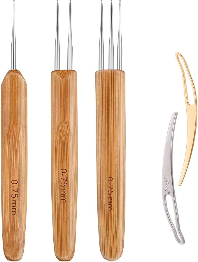 AUGSUN Dreadlock Crochet Hook Tool 0.75mm Hair Crochet Needle for Locs | Braid Hair Crochet Needle, 3 Dreadlocks Needle, 2 Locking Tool, Dreadlock Locs Weaving Hair Extension Craft DIY
