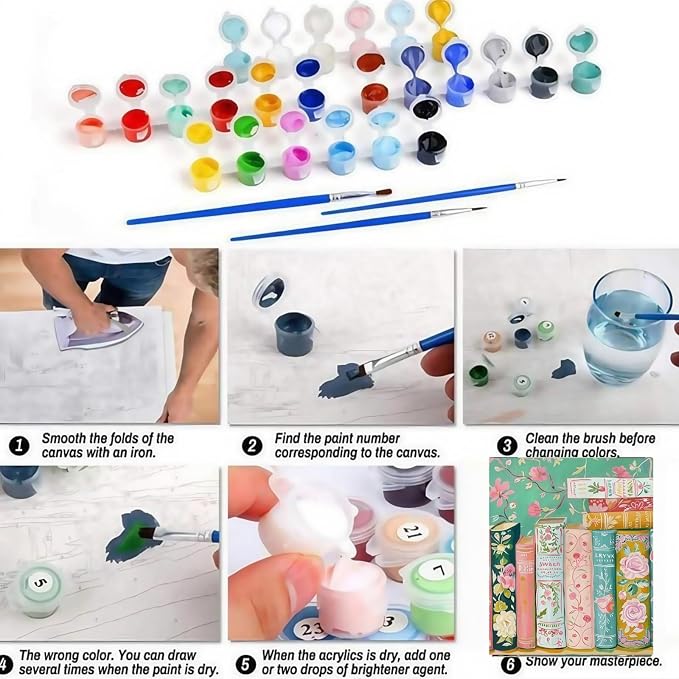 CSZPPQAF Paint by Number Kit for Adults, Book Flower Paint by Number Kits on Canvas, DIY Color Oil Painting for Home Wall Decor 12X16inch