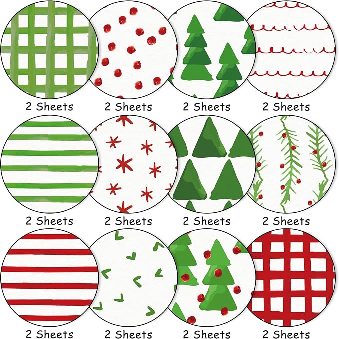 JarThenaAMCS 24 Sheets Christmas Pattern Paper Watercolor Xmas Tree Stripe Scrapbook Specialty Paper Double Sided Red Green Art Papers for DIY Crafts Supplies, 6 x 6 Inch