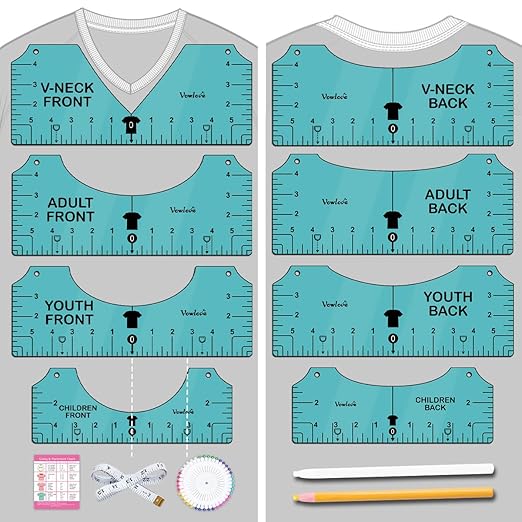 Vowlove T-Shirt Ruler for Front Back Design Alignment and Placement | Create Straight, Centered and Consistent Designs Across Shirts While Reducing Wasted Vinyl and Placement Errors