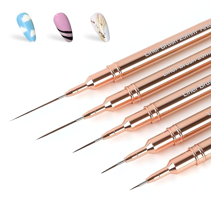 Artdone Metallic Nail Art Pens, Liner Brushes Set, 5PCS Gold Nail Tools