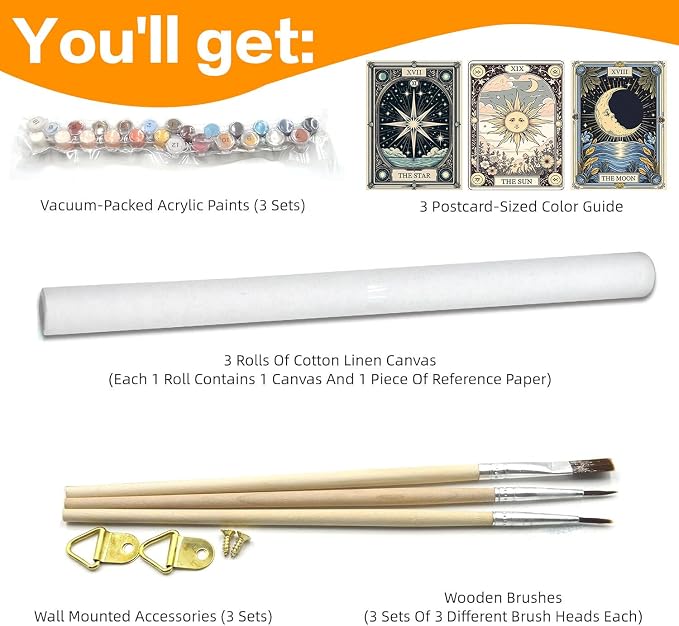 Axquilon 3 Packs Tarot Paint by Numbers Kit for Adults 12x16in