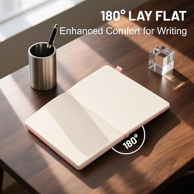 CAGIE Graph Paper Notebook 320 Pages 100 GSM Graphing Grid Journal B5 Hardcover Leather Quad Ruled Notebooks for Engineering, Math, Work, Pink