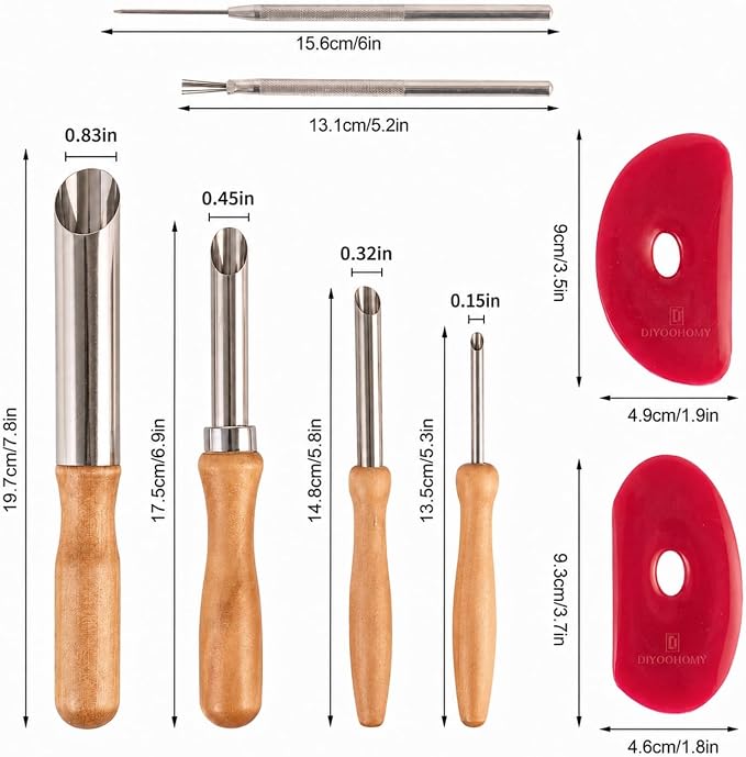 DIYOOHOMY Pottery Carving Tools Set, Clay Sculpting Tools with Straw Hole Puncher Needle Pottery Ribs Kit for Ceramic Polymer Clay Modeling, Drilling, Shaping, DIY Crafts Supplies (8)