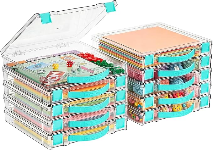 Vtopmart 10 Pack Board Game Storage with Handle and Snap-Tight Latch Lid