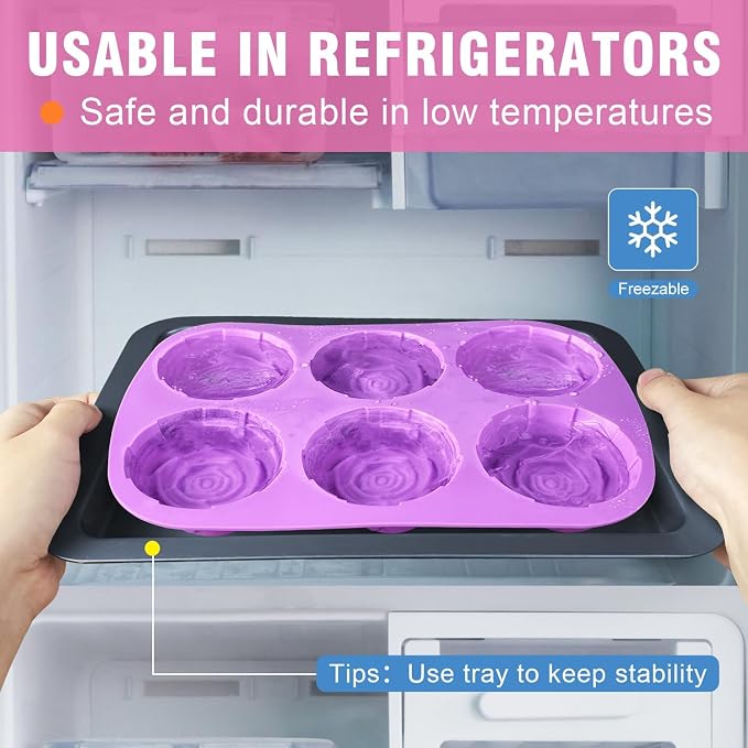 Walfos Rose Ice Cube Mold 2.8 Inch,Soap Mold, Make 12 Cute Flower Shape Ice. BPA Free and Dishwasher Safe.Release Easily.Perfect for Soap Cocktails Juice Whiskey Jelly Chocolate etc.(Set of 2 Pink)