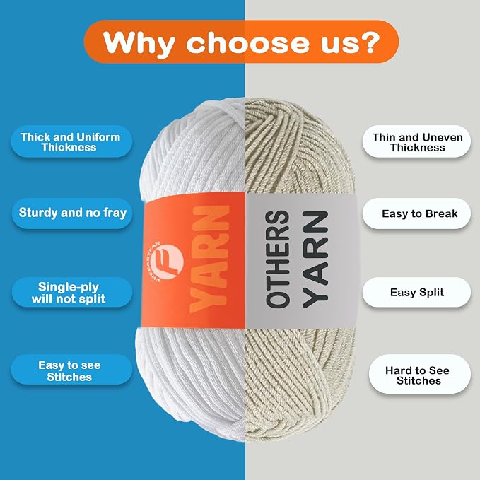 3.5Oz Beginner-Friendly Yarn for Crocheting and Knitting;Worsted-Weight Medium #4;Cotton Blend Yarn for Beginners with Easy-to-See Sitches,Great for Amigurumi DIY (White,1 Skein)