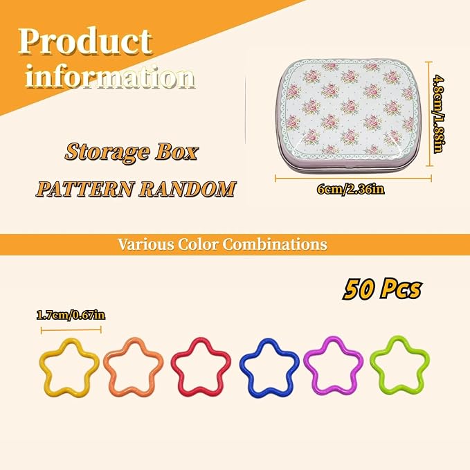 Wonafa 50 Pcs Star Metal Stitch Markers, Knitting Stitch Markers Colorful Crochet Stitch Markers with Storage Box for Crocheting Clothing Tag DIY Craft Project(Pentagram-50Pcs)