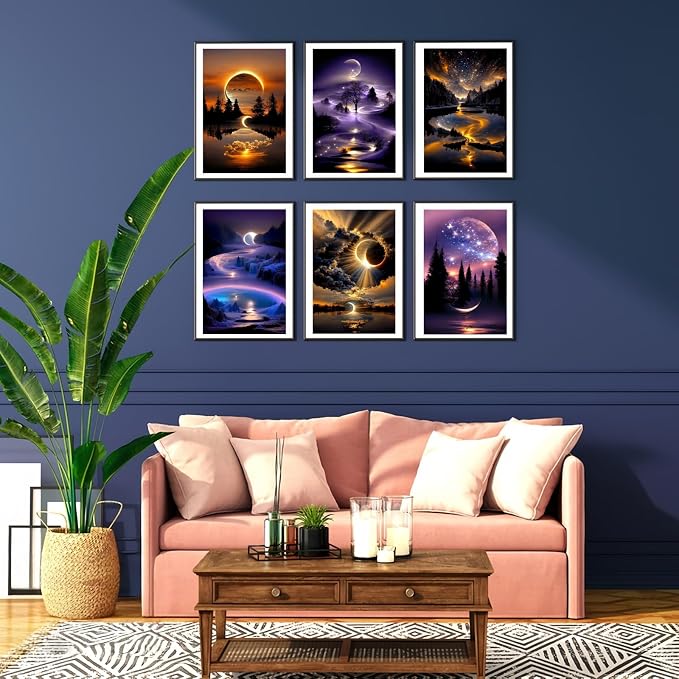 5DDIYART 12 Pack Landscape Diamond Painting Kits for Adults | Moon 5D Diamond Art for Adult Beginners,Bulk DIY Full Drill Round Gem Paintings Dot Art Sets,Home Wall Decor 9.8x13.8 Inch