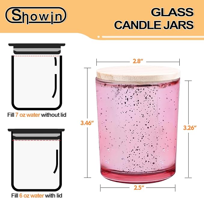 SHOWIN Thick Candle Jars for Making Candles 16 Pcs, 7 OZ Empty Jars with Wood Lids for Candle Making, Sample Container, Rose Pink