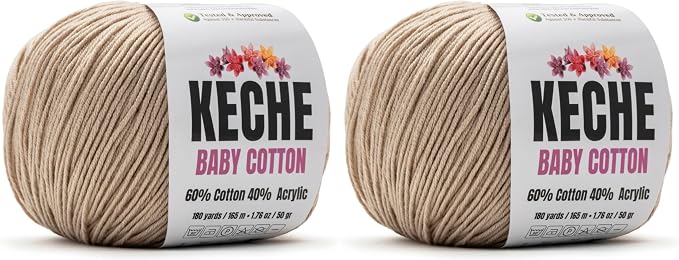 Keche Baby Cotton, 60% Cotton 40% Acrylic Yarn, Soft Cotton Yarn for Crochet and Knitting, Amigurumi Yarn 4 Skeins/Balls [1.76 Oz (50g) / 180 Yrds (165m)] x 2 Sand