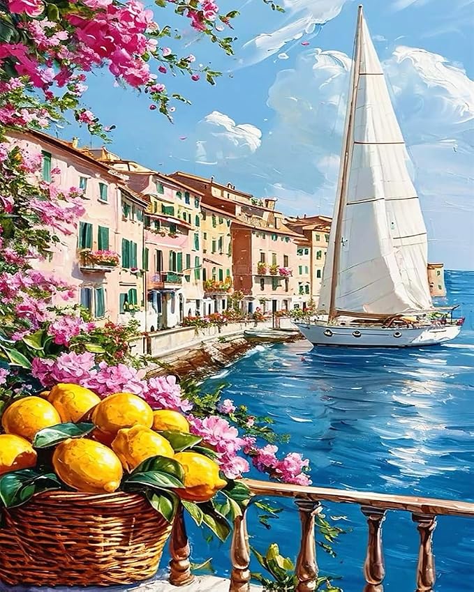 ZRIZQ Paint by Numbers Kit for Adults Beginner,Lemon Landscape,16x20 | Full set with wooden brushes,rolled canvas,rich paints.Calming activity.Beginner friendly.Just open and paint.