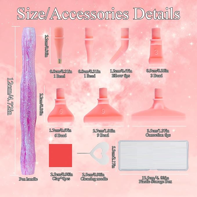 ZYNYXY 16PCS Ergonomic Diamond Art Pens Kits, Resin Diamond Painting Pen with Multifunctional Plastic Screw Thread Tips (Starry Pink B)